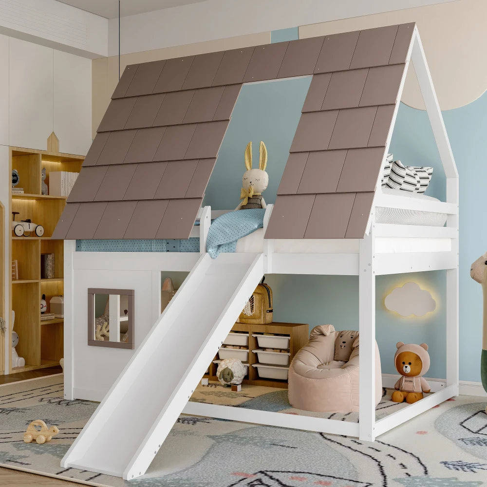 Lit cabane enfant avec toboggan 140x200 « Éden »