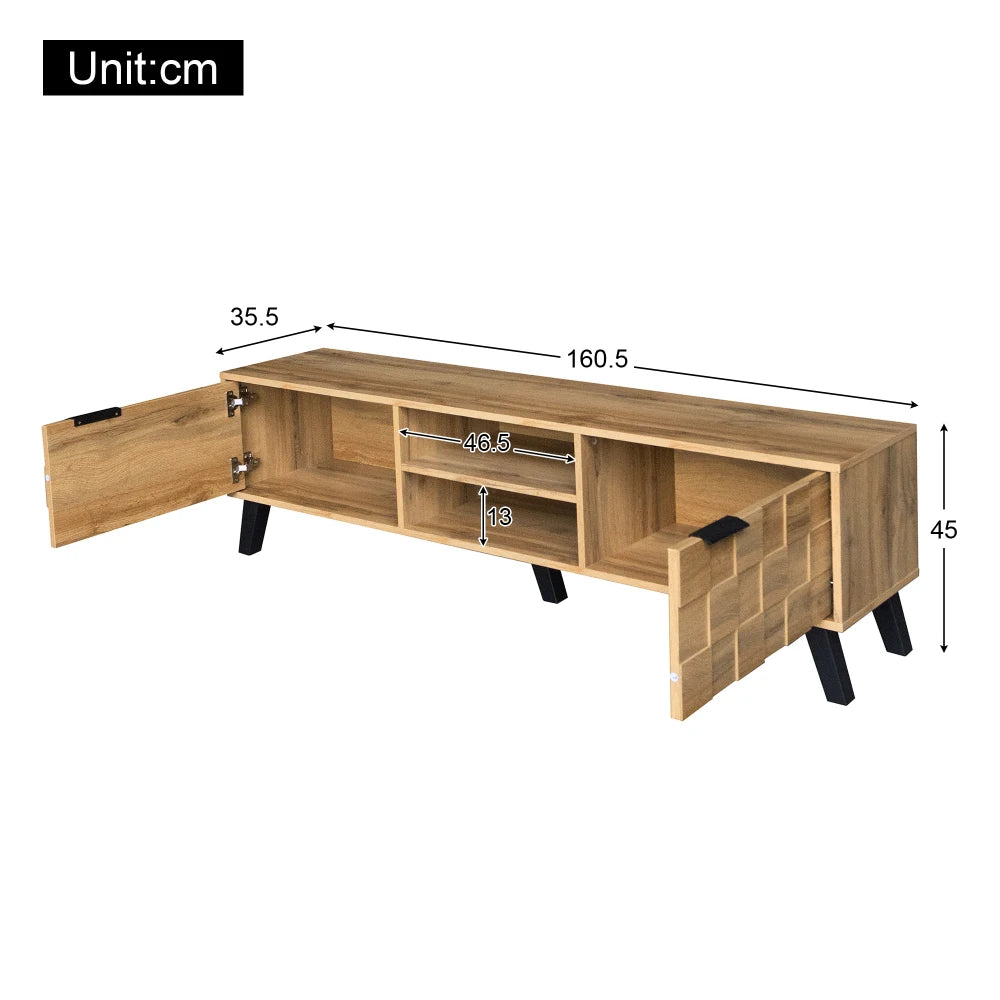 Meuble TV 160 cm sur Pieds – Finition Bois Structuré & Style Industriel