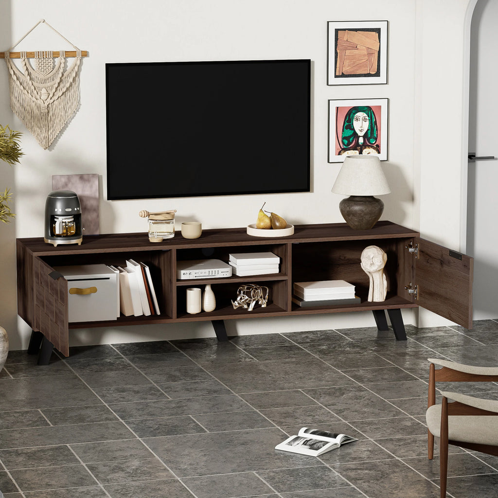Meuble TV 160 cm Bois Foncé – Style Industriel avec Rangements