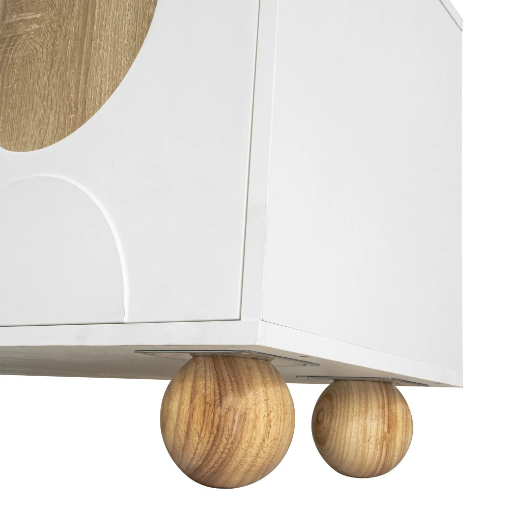 Meuble TV 175 cm Bois Clair & Blanc – Style Scandinave avec Niches – Design Moderne