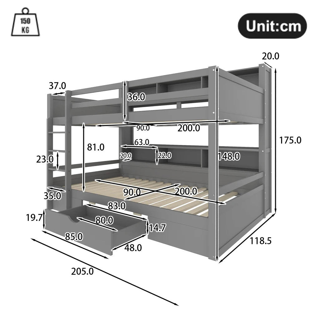 Lit superposé enfant avec rangements 90x200 « Atlas »