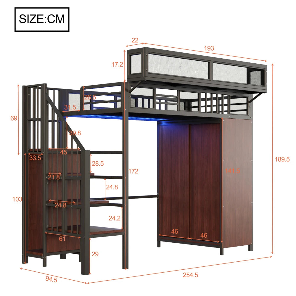 Lit mezzanine enfant avec éclairage LED 90x200 « Orion »