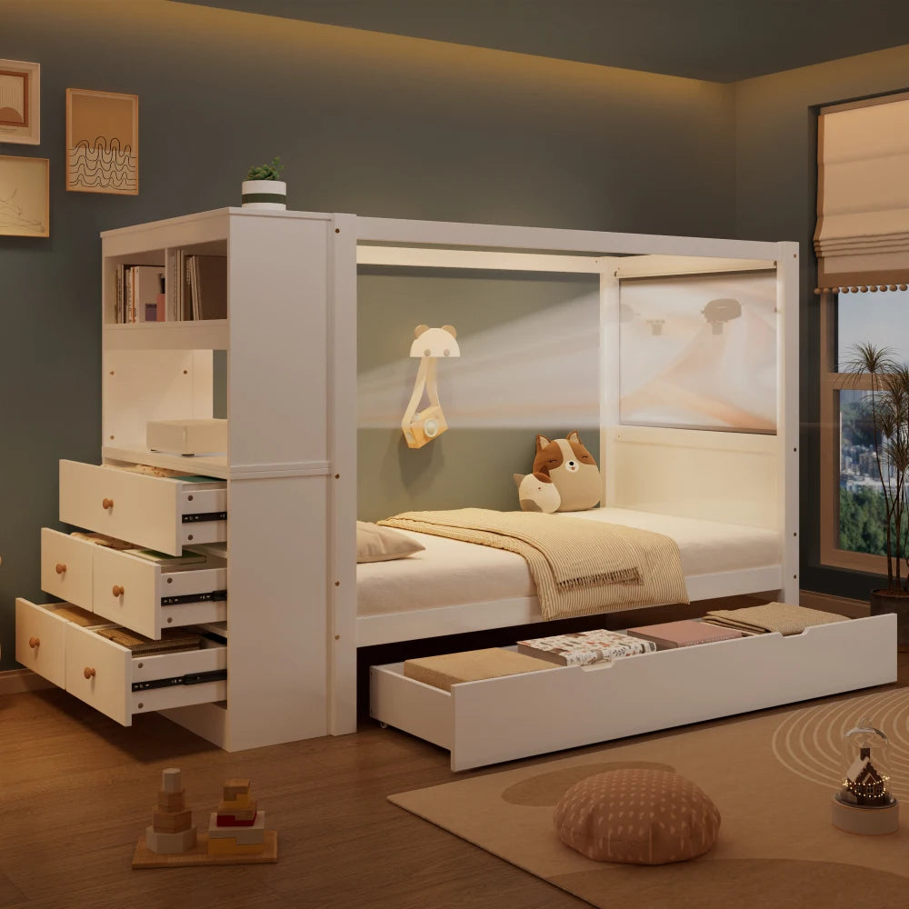 Lit mezzanine enfant avec rangements « Atlas » – Bois clair