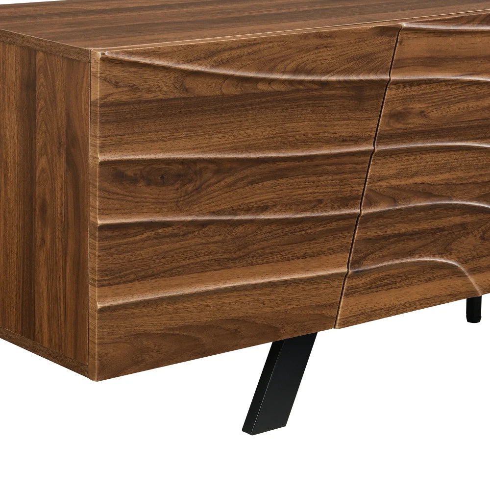Meuble TV 160 cm Bois Noyer – Façade Géométrique Design Moderne
