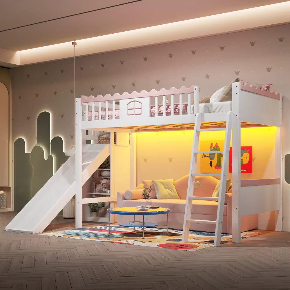 Lit mezzanine enfant avec toboggan 90x120 « Atlas »