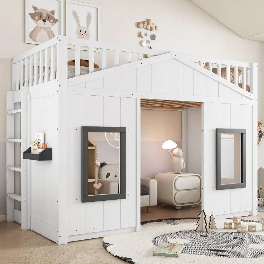 Lit cabane enfant avec espace jeux 90x200 « Néo »