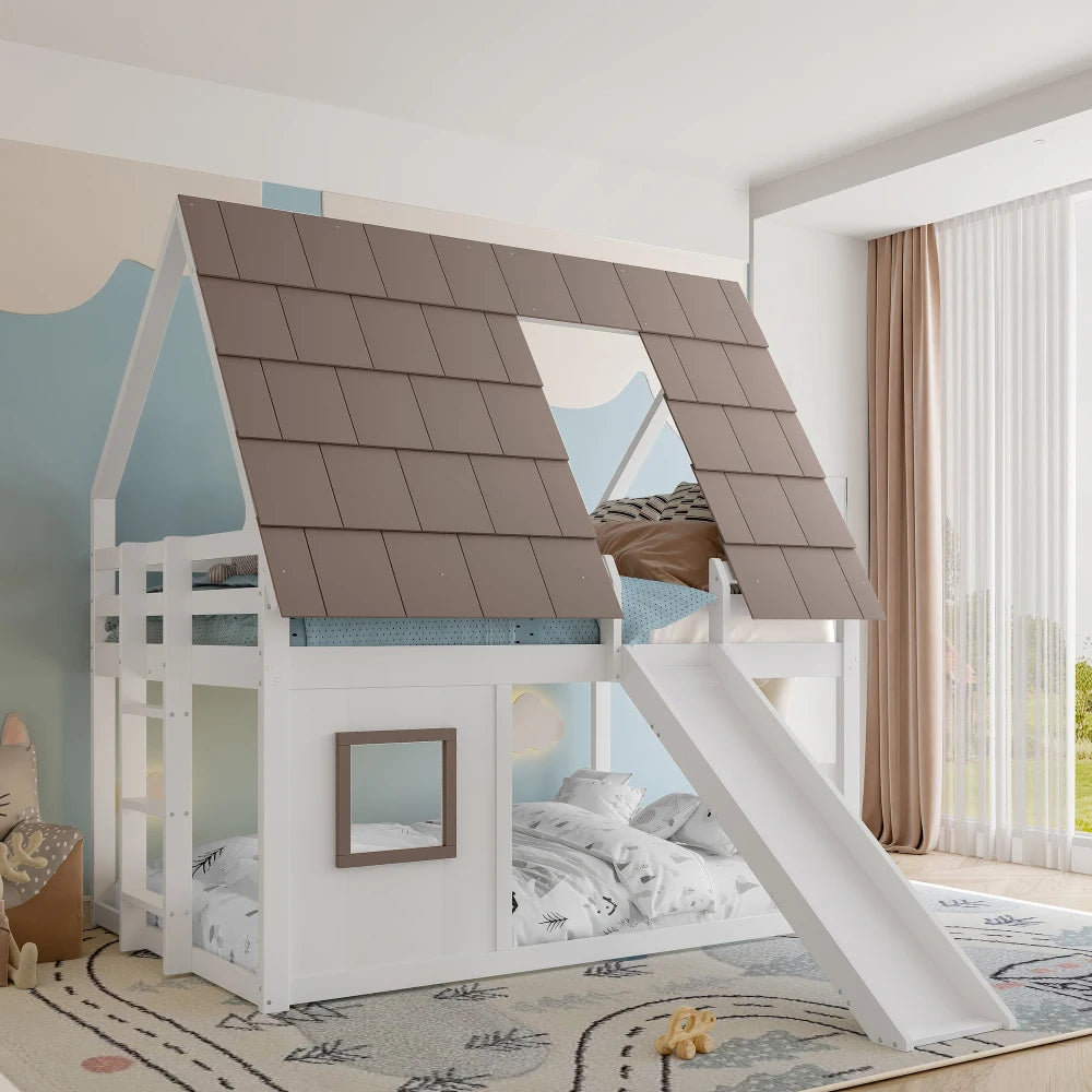 Lit cabane enfant avec toboggan 140x200 « Éden »