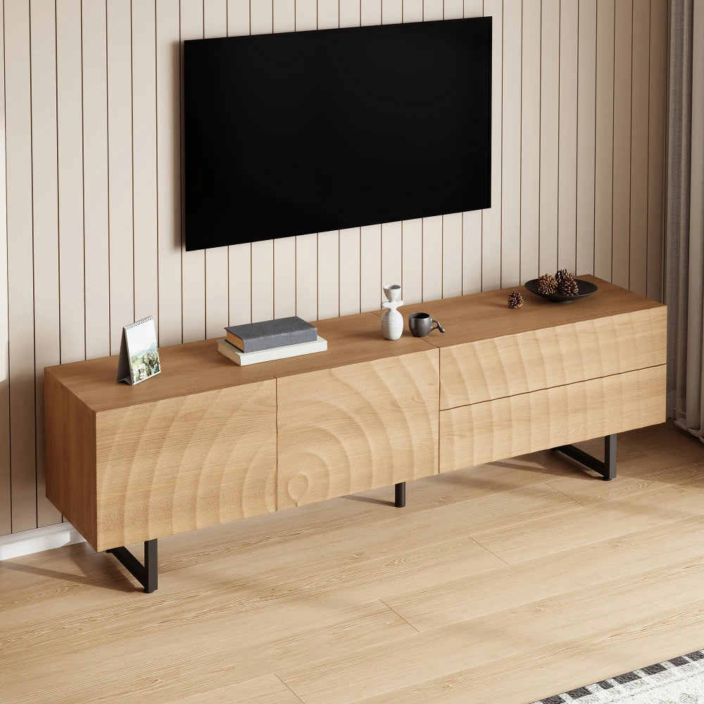 Meuble TV 180 cm sur Pieds – Finition Bois Naturel & Design Scandinave