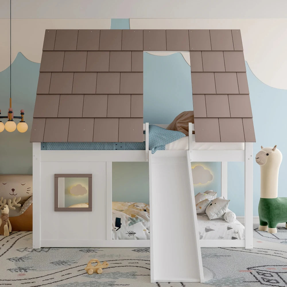 Lit cabane enfant avec toboggan 140x200 « Éden »