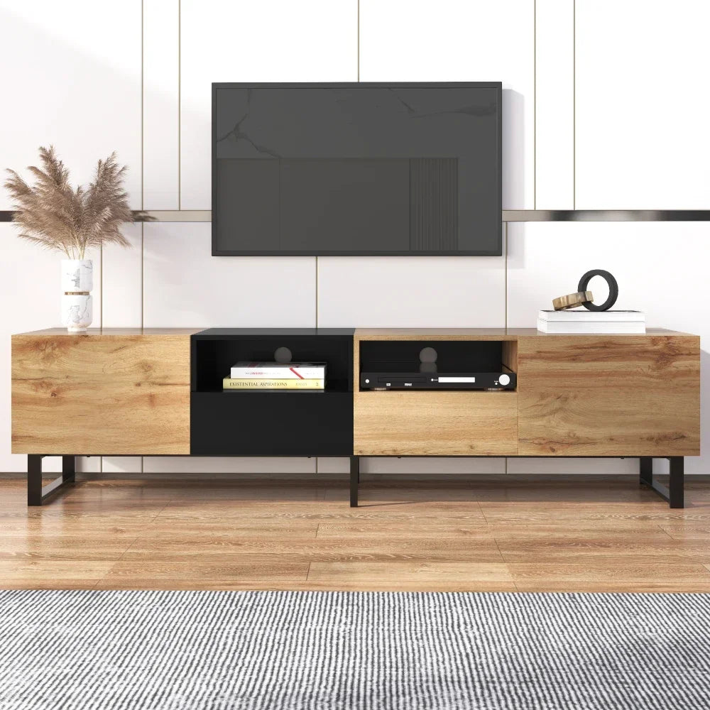 Meuble TV NERO – 190 cm – Bois Naturel & Noir – Style Loft