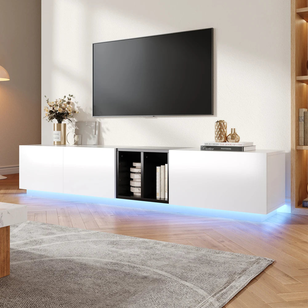 Meuble TV Suspendu 190 cm – LED intégrée – Blanc – Collection LUNA