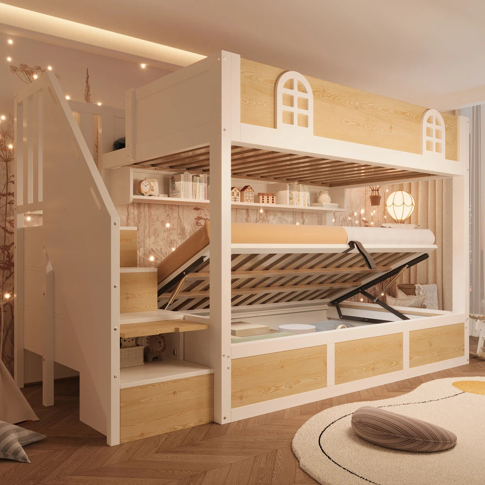Lit cabane superposé enfant avec rangements « Néo »
