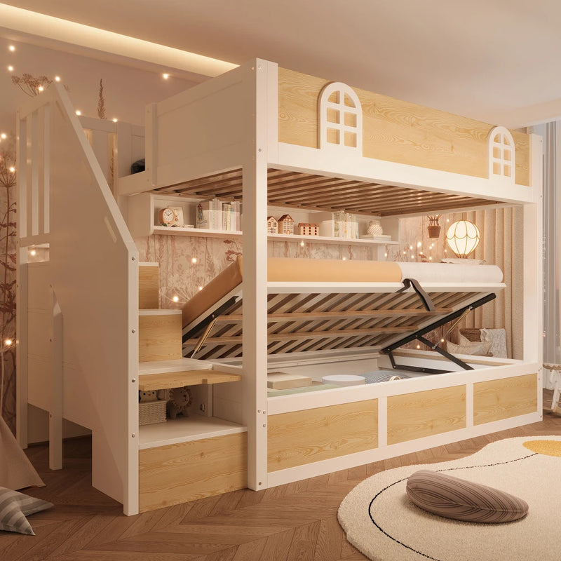 Lit cabane superposé enfant avec rangements « Néo »