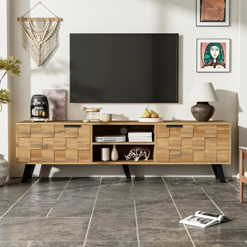 Meuble TV 160 cm sur Pieds – Finition Bois Structuré & Style Industriel