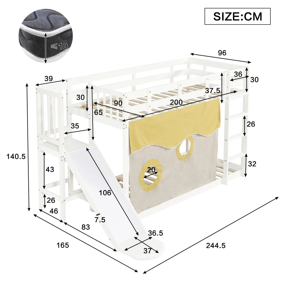 Lit mezzanine enfant avec toboggan « Atlas » – Blanc & bois