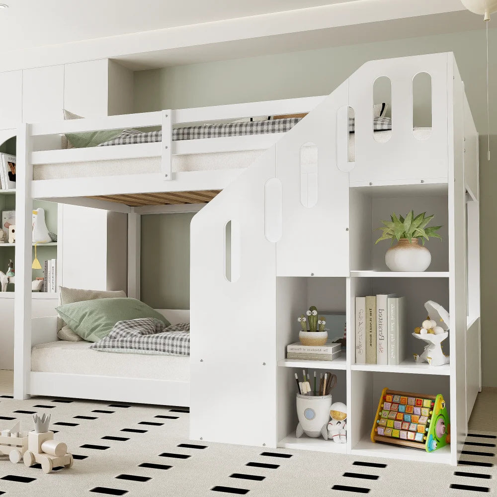 Lit superposé enfant avec rangements « Atlas » – Bois clair
