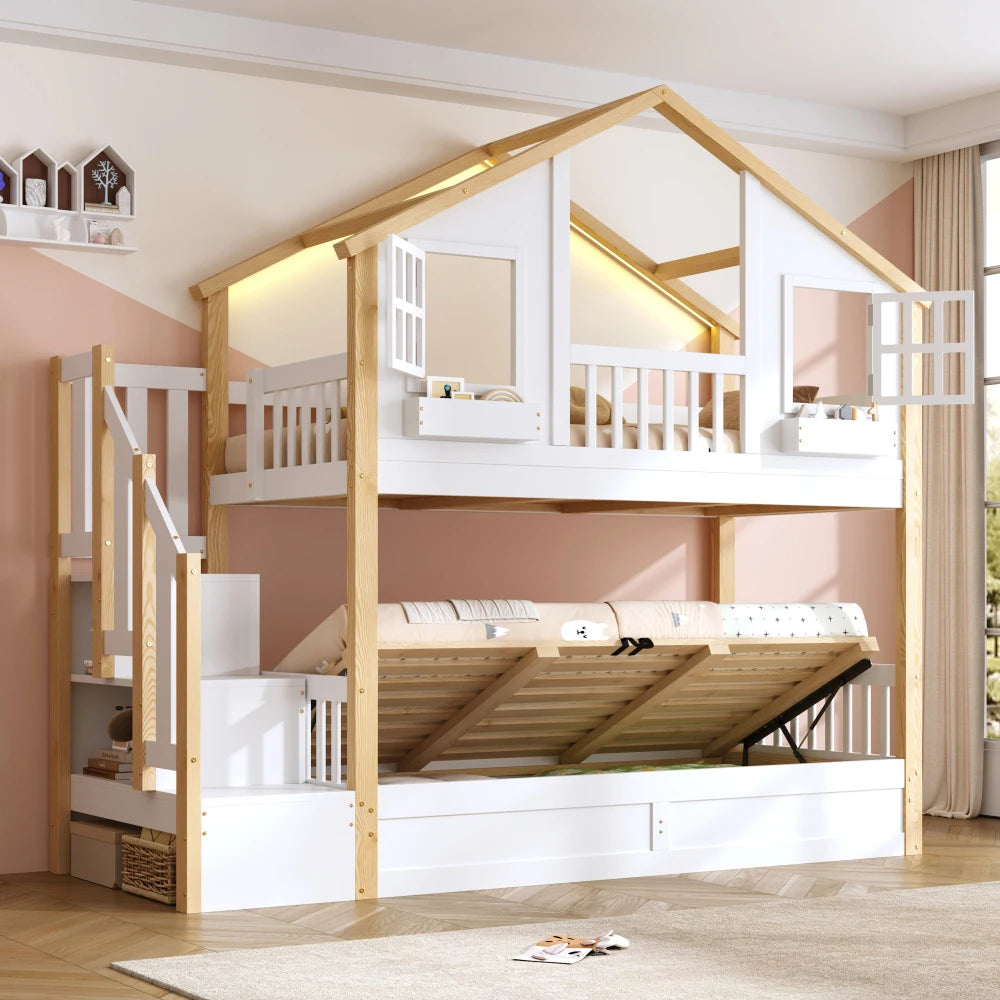 Lit cabane enfant avec coffre de rangement 90x200 « Néo »