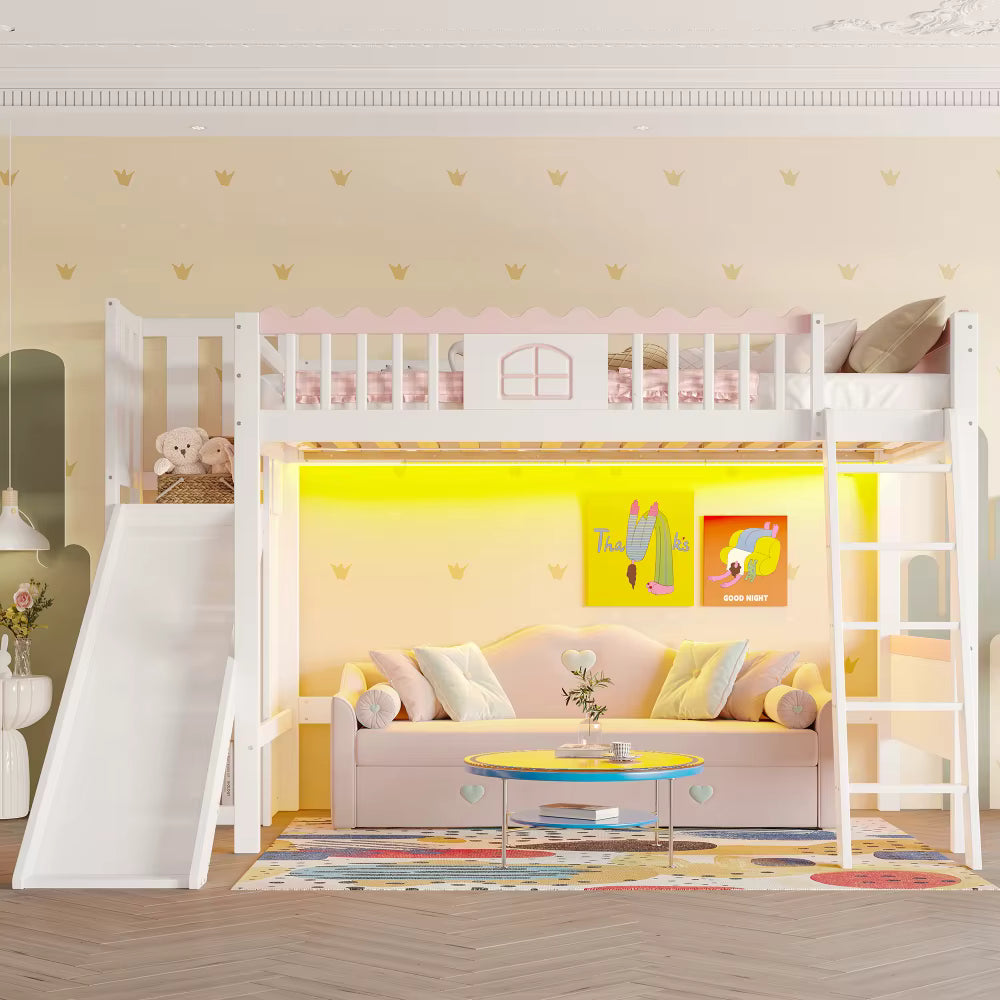 Lit mezzanine enfant avec toboggan 90x120 « Atlas »