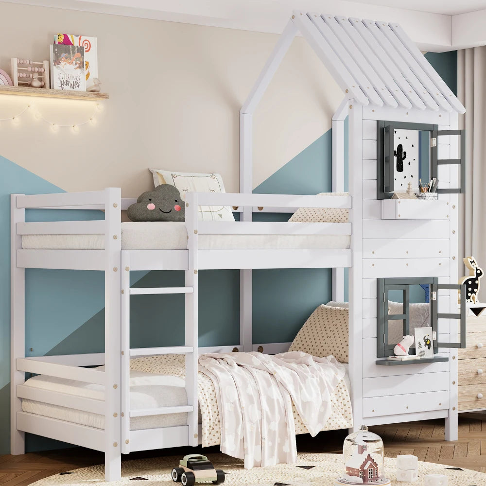 Lit cabane superposé enfant « Éden » – Blanc naturel