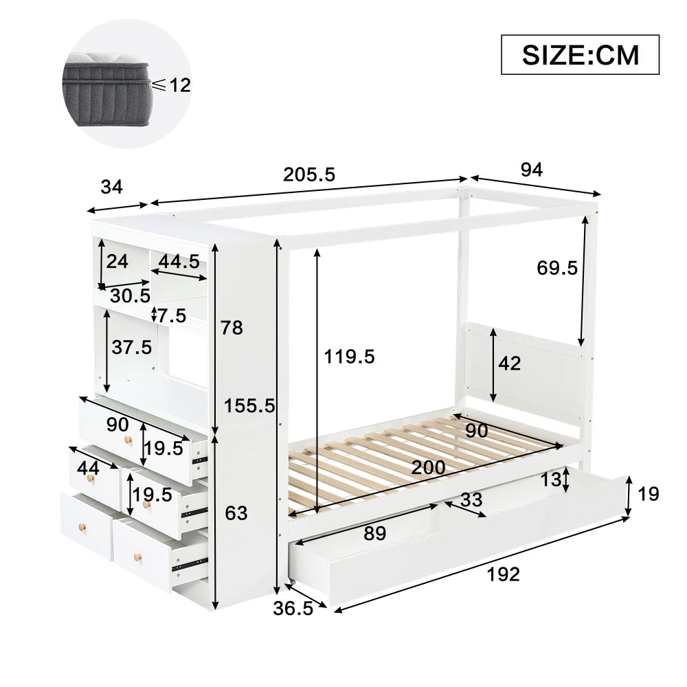 Lit mezzanine enfant avec rangements « Atlas » – Bois clair