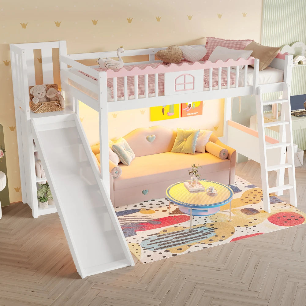 Lit mezzanine enfant avec toboggan 90x120 « Atlas »