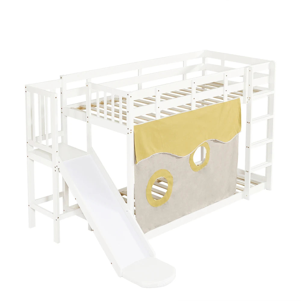 Lit mezzanine enfant avec toboggan « Atlas » – Blanc & bois