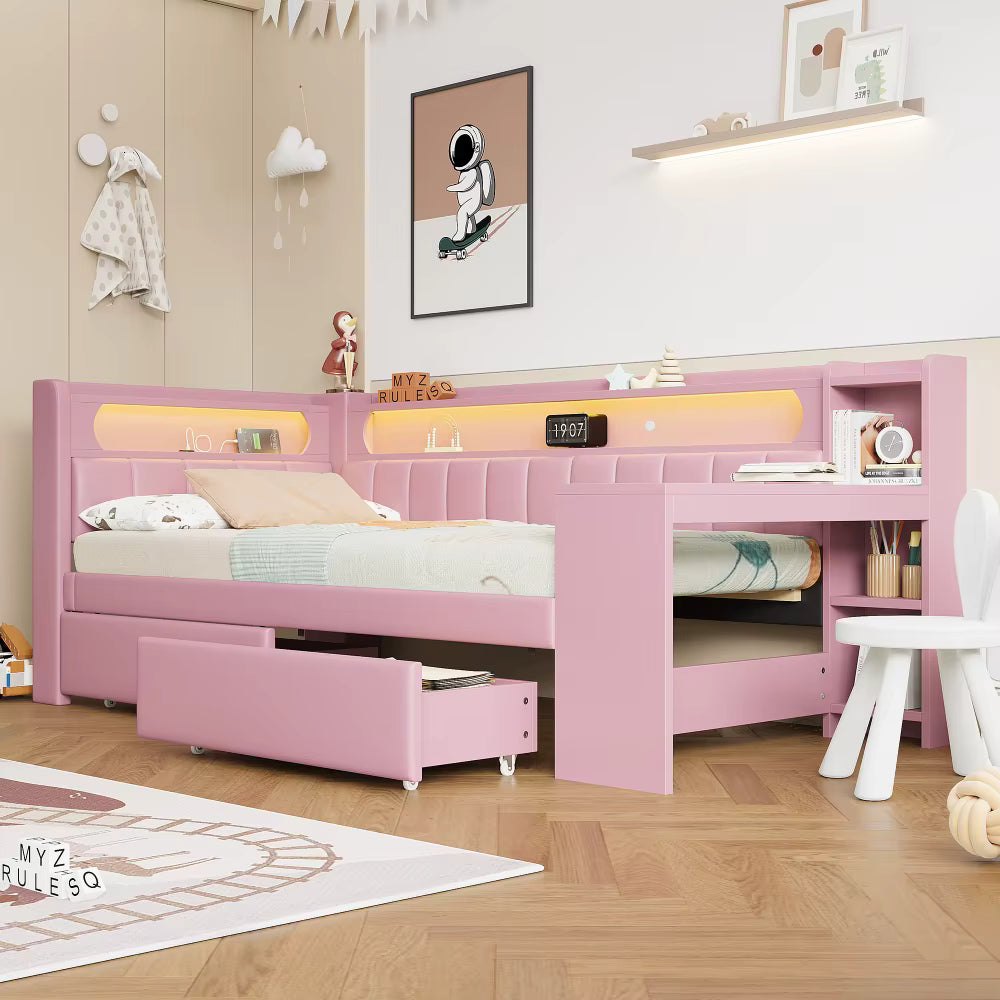 Lit enfant avec rangements 90x120 et éclairage LED « Nova »