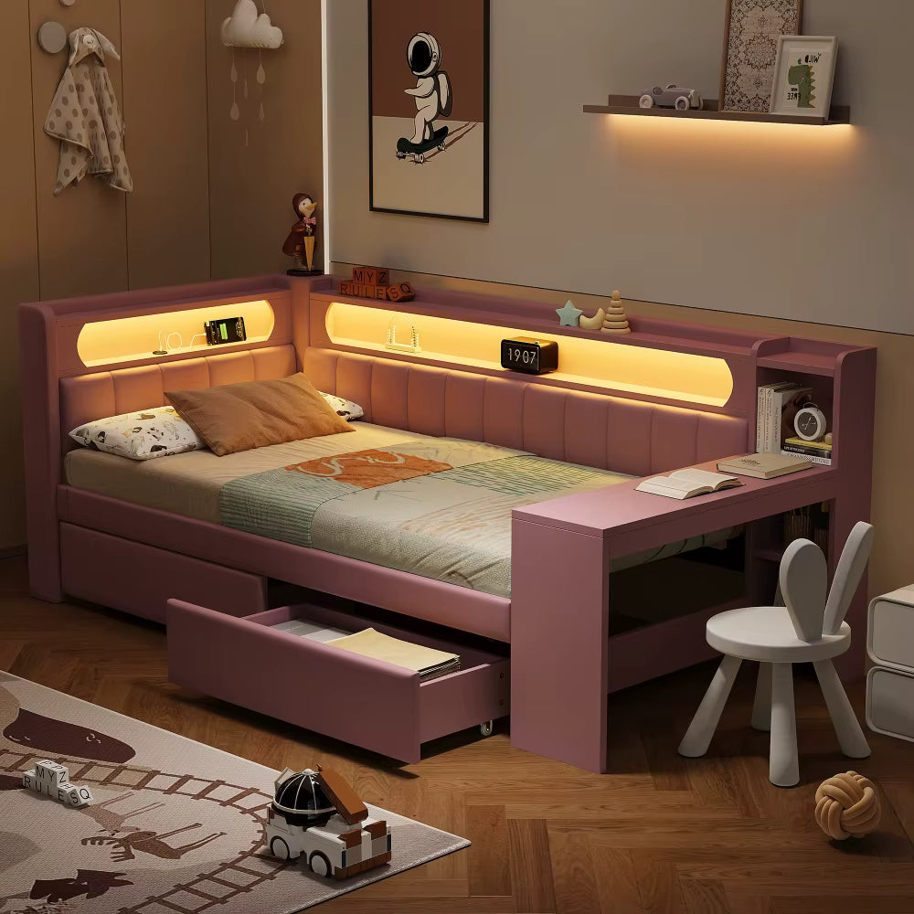 Lit enfant avec rangements 90x120 et éclairage LED « Nova »