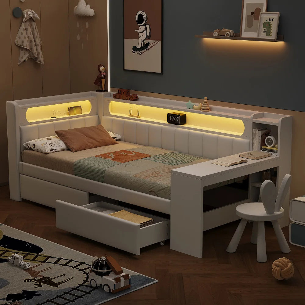 Lit enfant avec rangements 90x120 et éclairage LED « Nova »