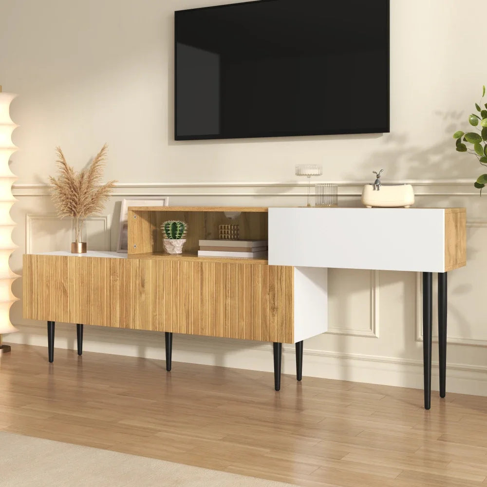 Meuble TV AURA – Extensible 130-220 cm – Blanc & Bois – Design Scandinave