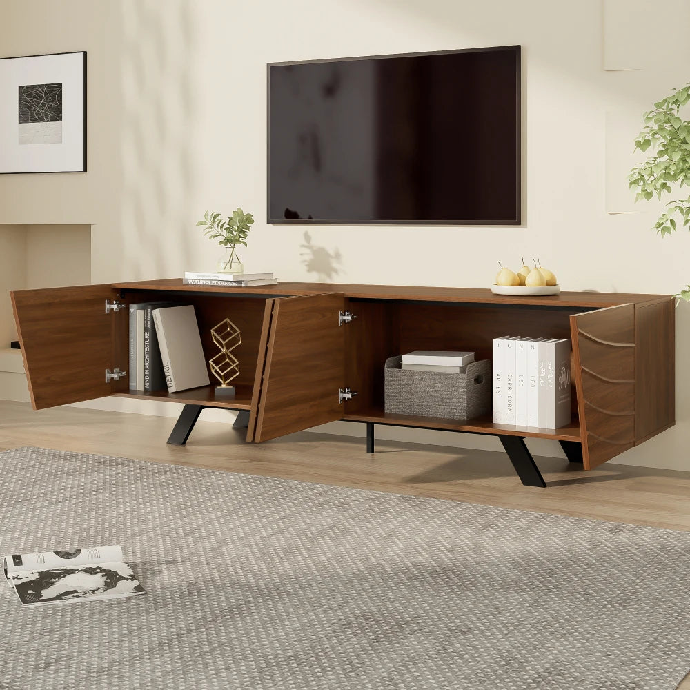 Meuble TV 160 cm Bois Noyer – Façade Géométrique Design Moderne