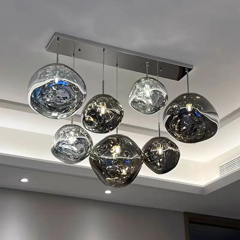 Suspension Luminaire Boule Verre Soufflé Effet Marbré – LED