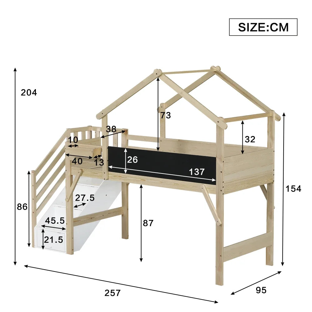 Lit mezzanine enfant avec toboggan 90x200 « Atlas »