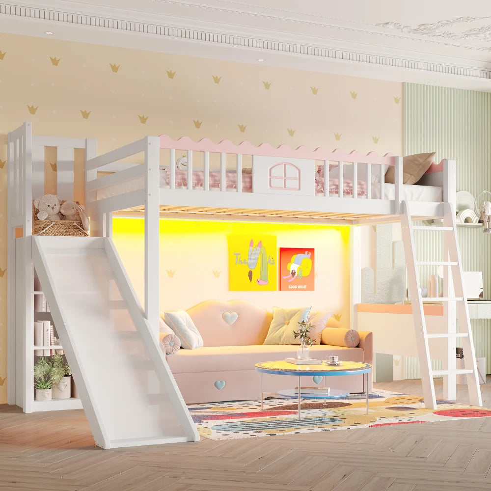 Lit mezzanine enfant avec toboggan 90x120 « Atlas »