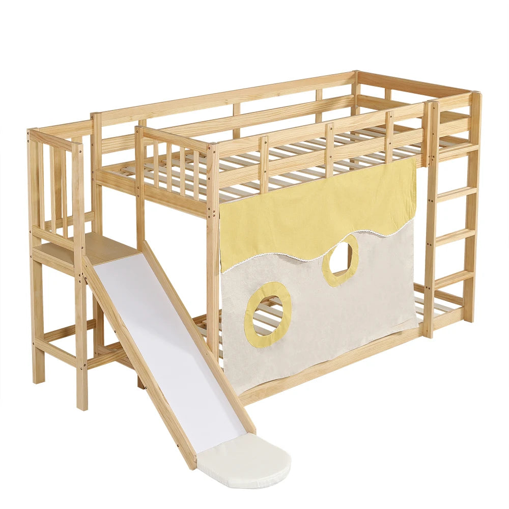 Lit mezzanine enfant avec toboggan « Atlas » – Blanc & bois