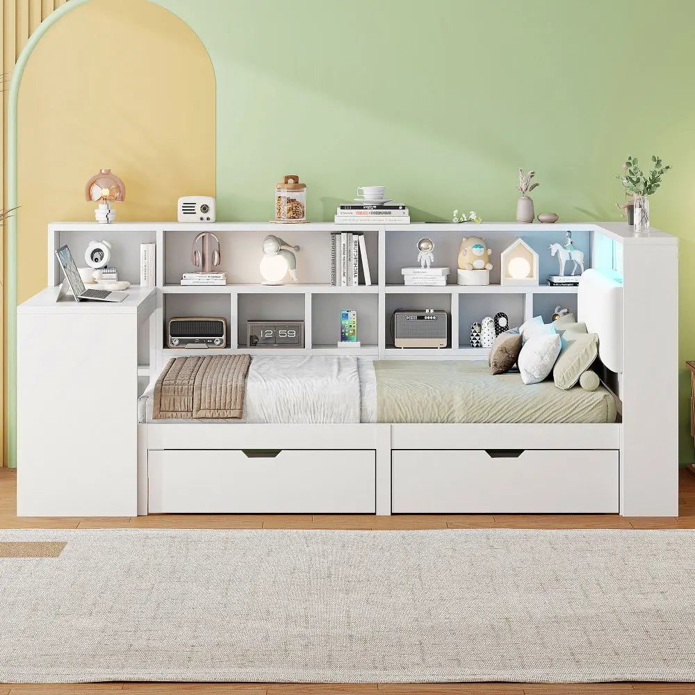 Lit enfant avec rangements et éclairage LED 90x200 « Luna »