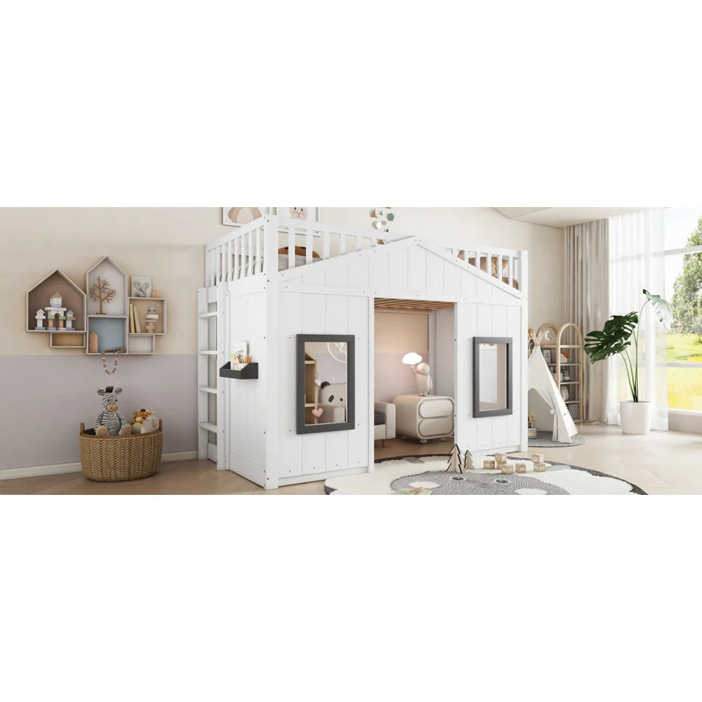 Lit cabane enfant avec espace jeux 90x200 « Néo »