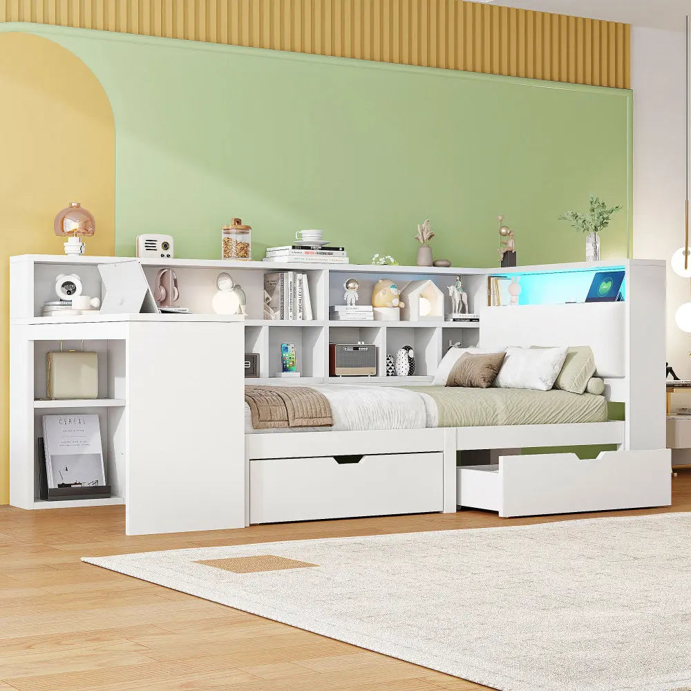 Lit enfant avec rangements et éclairage LED 90x200 « Luna »