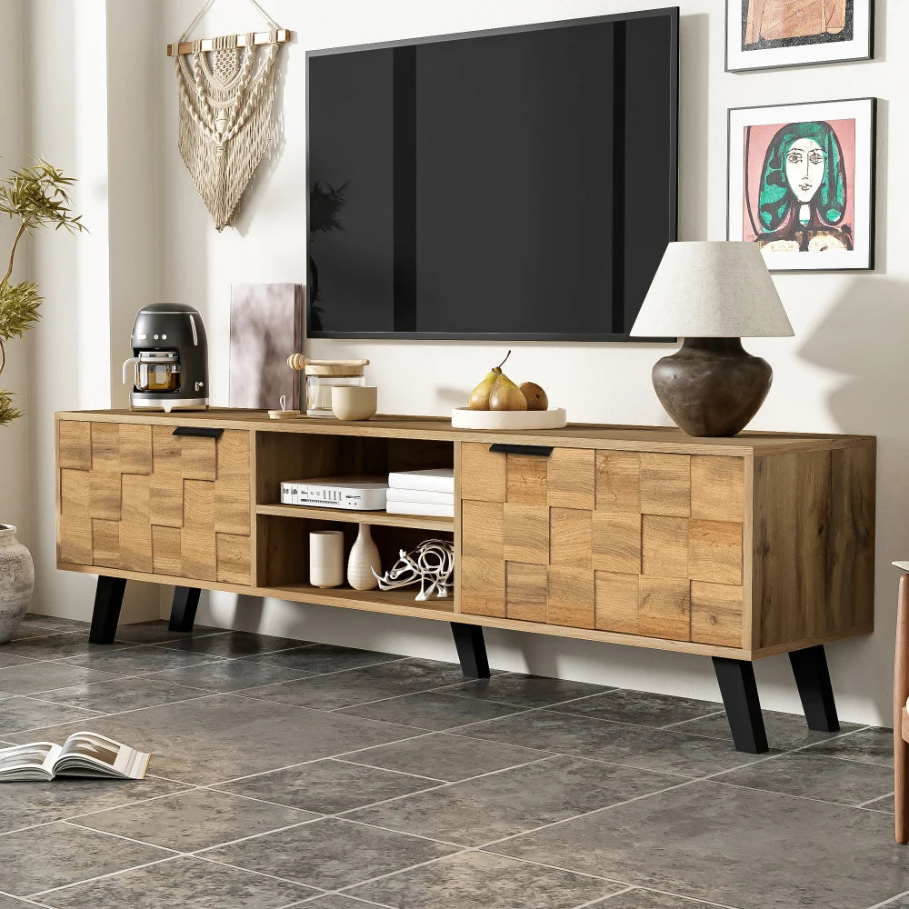 Meuble TV 160 cm sur Pieds – Finition Bois Structuré & Style Industriel