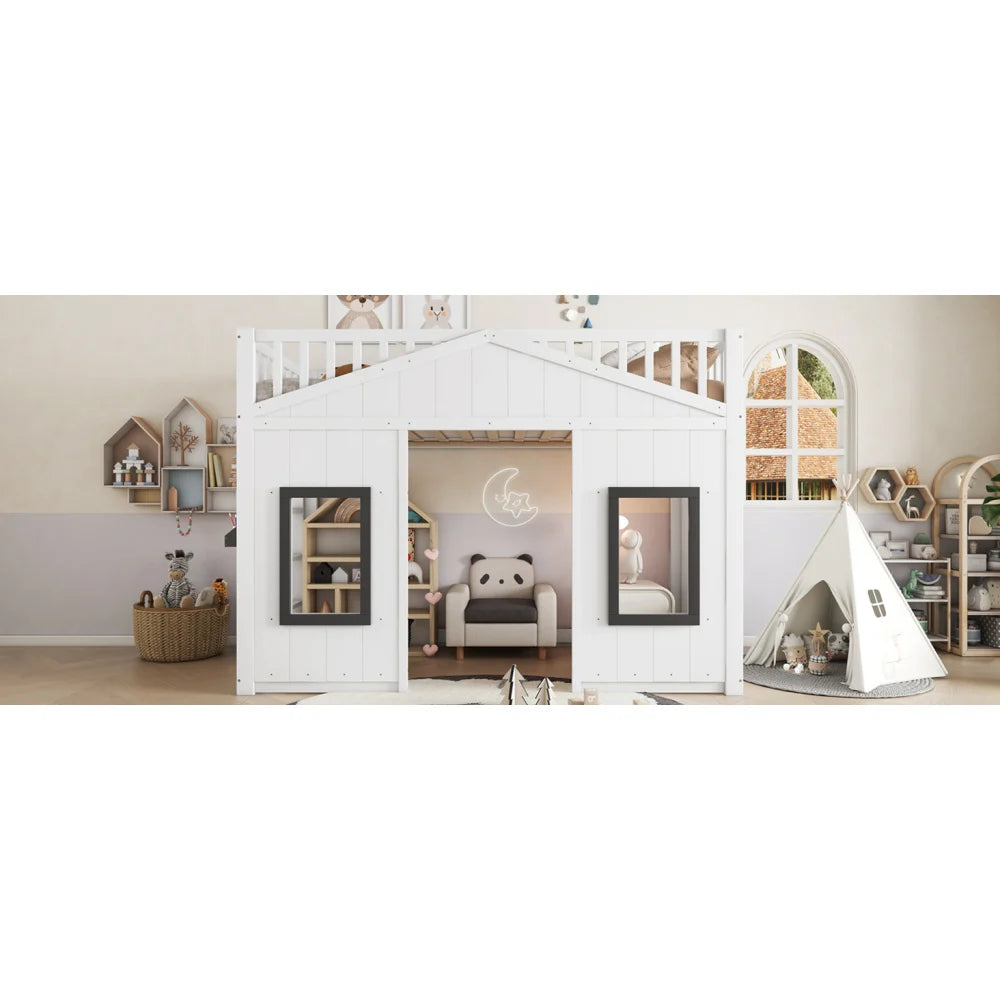 Lit cabane enfant avec espace jeux 90x200 « Néo »