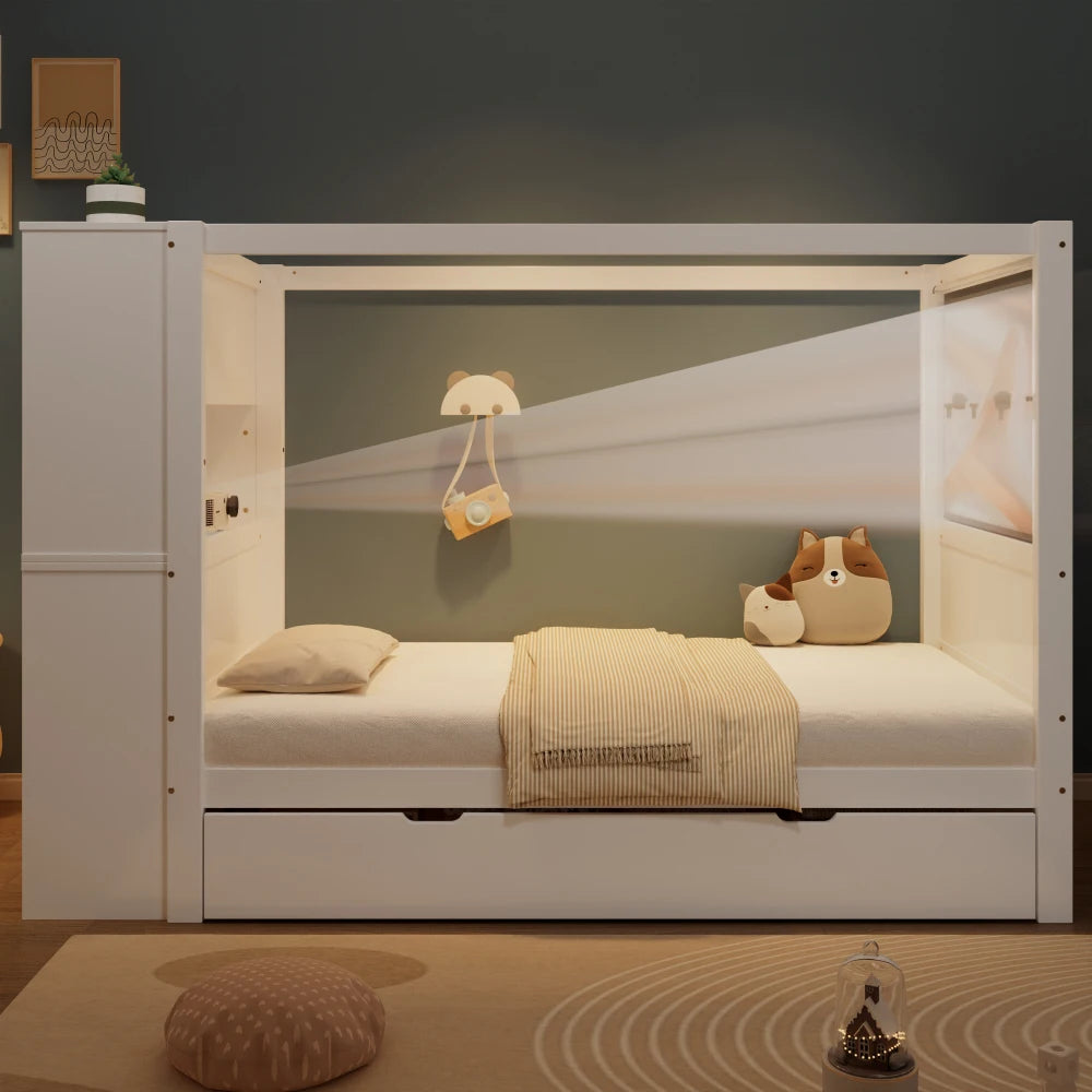 Lit mezzanine enfant avec rangements « Atlas » – Bois clair