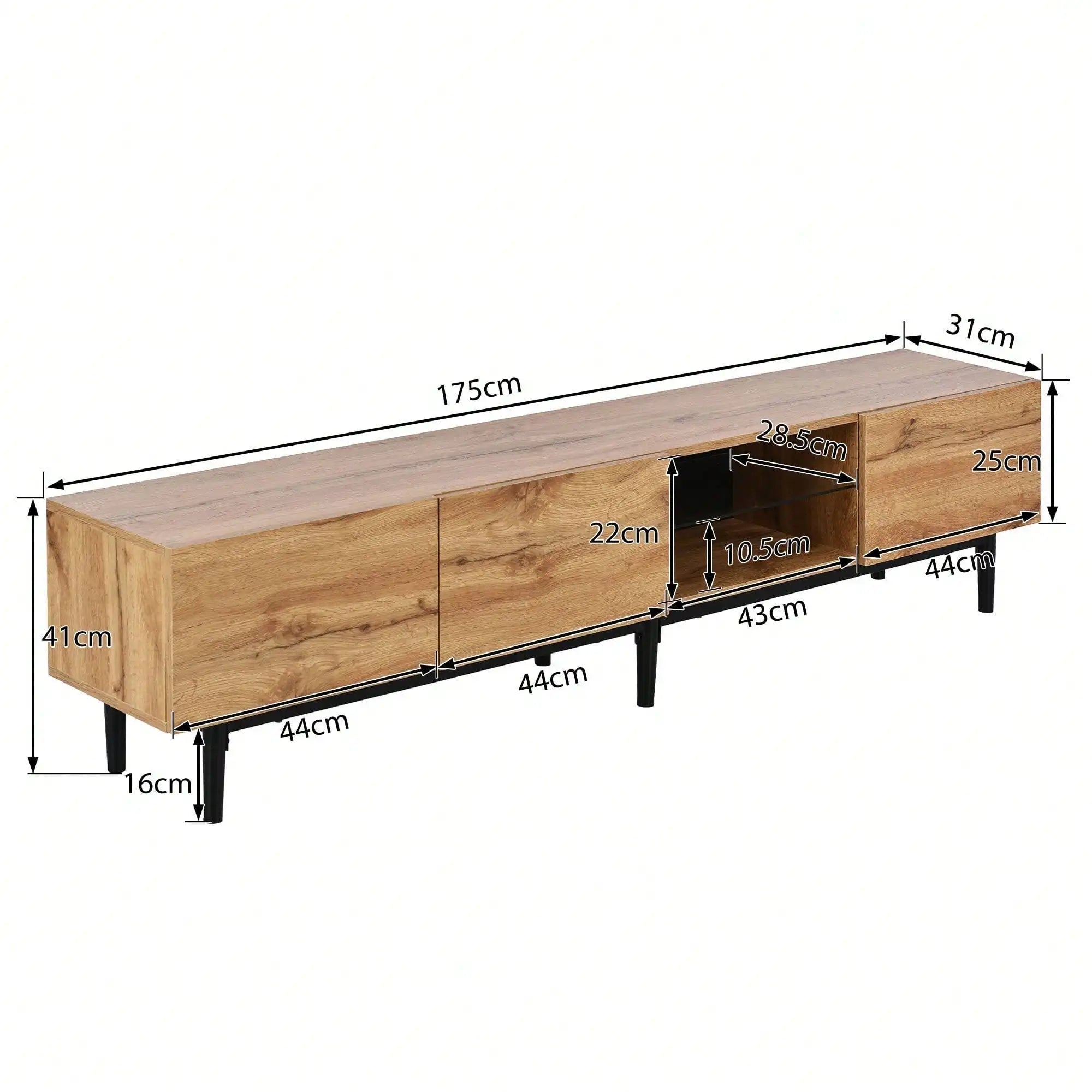 Meuble TV 175 cm Bois Naturel – Style Industriel avec Pieds Métal Noir
