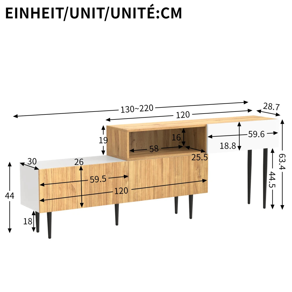Meuble TV AURA – Extensible 130-220 cm – Blanc & Bois – Design Scandinave