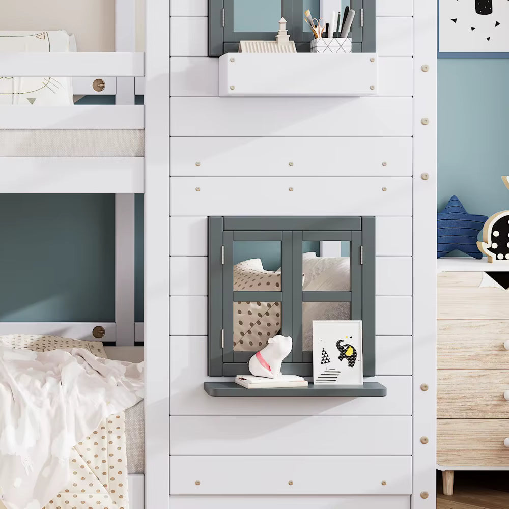 Lit cabane superposé enfant « Éden » – Blanc naturel