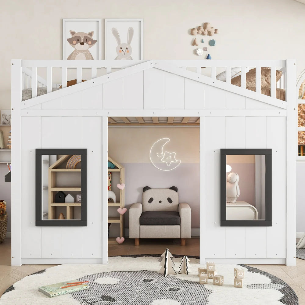 Lit cabane enfant avec espace jeux 90x200 « Néo »