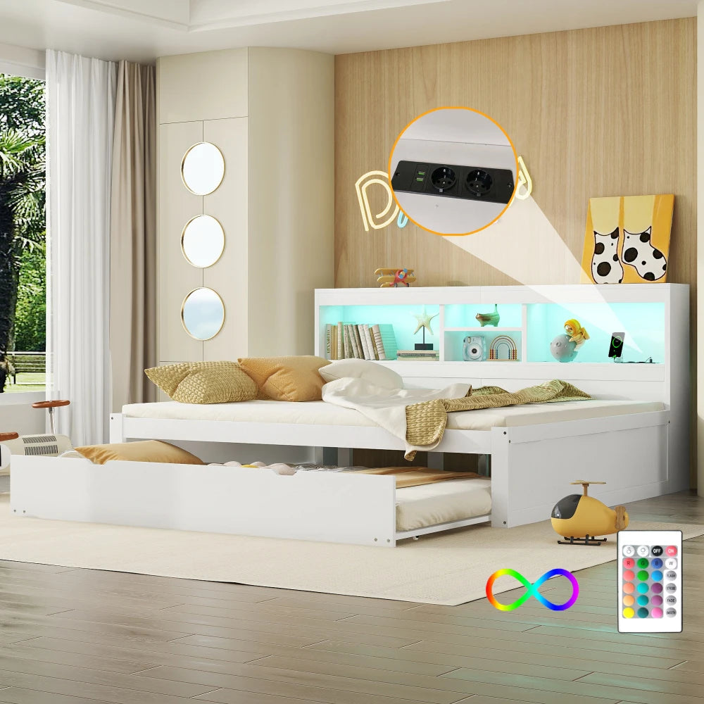 Lit enfant avec rangements et éclairage LED « Alba »
