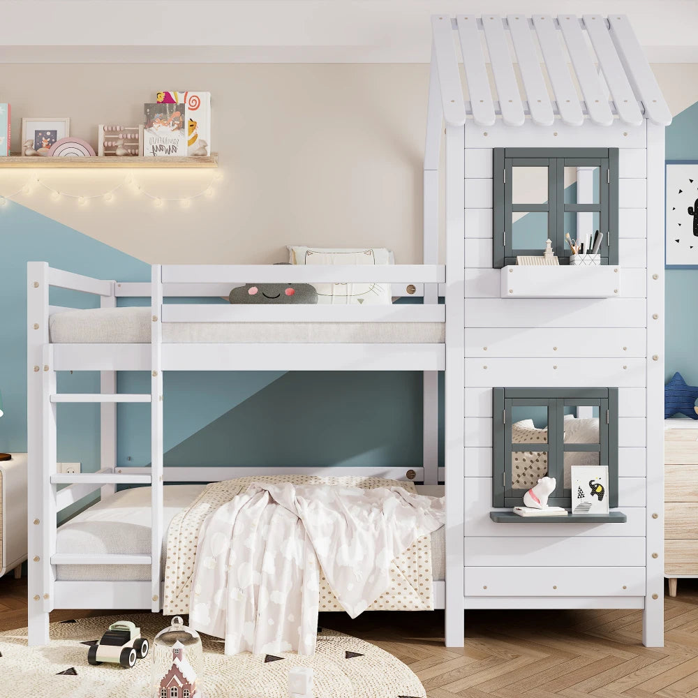 Lit cabane superposé enfant « Éden » – Blanc naturel