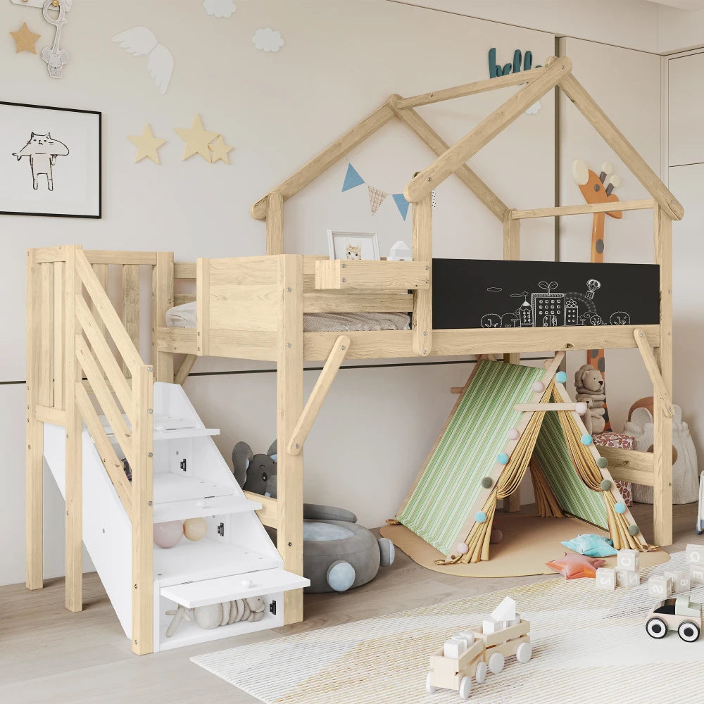 Lit mezzanine enfant avec toboggan 90x200 « Atlas »
