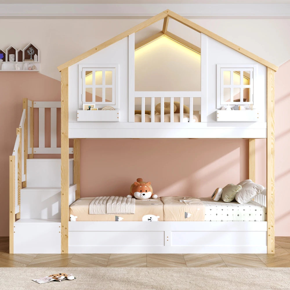 Lit cabane enfant avec coffre de rangement 90x200 « Néo »