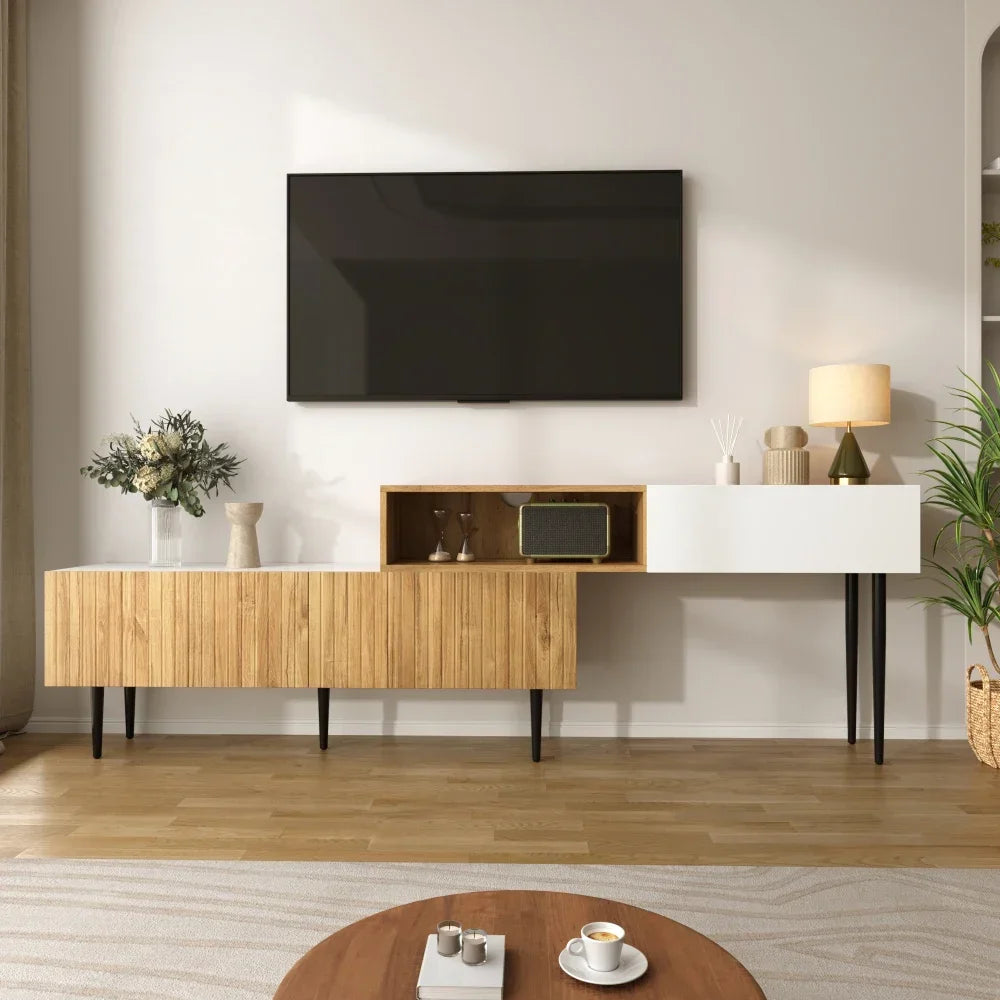 Meuble TV AURA – Extensible 130-220 cm – Blanc & Bois – Design Scandinave
